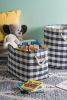 Checked Pattern Woven Paper Bin with Rope Handles - 12 inches