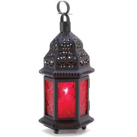 Ruby Glass Moroccan Candle Lantern - 10 inches