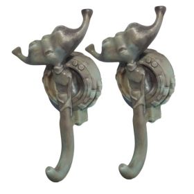 2Pcs Retro Green Alien Figurine Wall Hooks Decorative Key Hooks Room Hangers