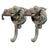 2Pcs Lifelike Alien Figurine Resin Hooks Decorative Key Hooks Wall Mounted Hangers, Retro Green
