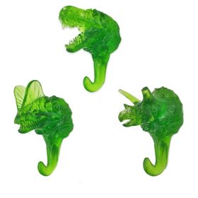 3pcs Simulated Dinosaur Skeleton Hooks Simulation Fossils Resin Wall Hangers Coat Hooks Utility Hooks,Transparent Green