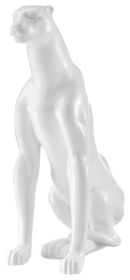 Boli Sitting Panther Resin Animal Sculpture, White - Size 22" x 11" x 20"