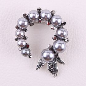 Upscale Retro Gun Black Antique Silver Pearl Full Diamond Corsage For Ladies Pin Clothing Accessories