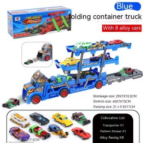 Children's Catapult Folding Container Truck DIY Launch Alloy (Option: Blue With 8 Pieces Metal Car)
