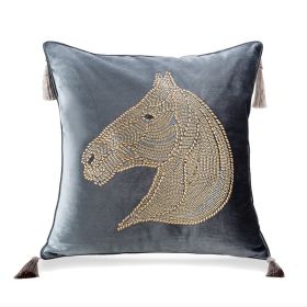 Bedroom Bedside Hot Drill Horse Head Pillow Cover (Option: Grey-45x45cm)
