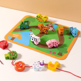 Children's Early Education Wooden Animal Traffic Rope Educational Coordination Toys (Option: Animal Threading)