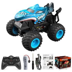Music Light Remote Control 360 Degrees Rotary Dinosaur Head Shark Head Children's Toy Car (Option: T202 Blue-120)