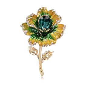 Crystal Enamel Painted Flower Brooch (Color: Green)