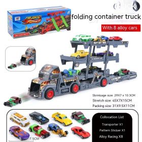 Children's Catapult Folding Container Truck DIY Launch Alloy (Option: Black With 8 Pieces Metal Car)