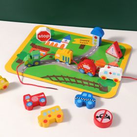 Children's Early Education Wooden Animal Traffic Rope Educational Coordination Toys (Option: Car Threading)