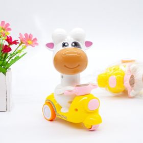 Press Small Yellow Duck Rooster And Dog Pig Cow Panda Card Motorcycle Children's Toy (Option: Cow)