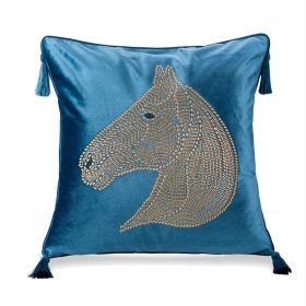 Bedroom Bedside Hot Drill Horse Head Pillow Cover (Option: Lake blue-60x60cm)