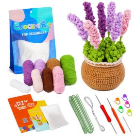 Crocheted Material Package Wool Crocheted Handmade Potted Flowers (Option: Lavender-Material Package English Video)
