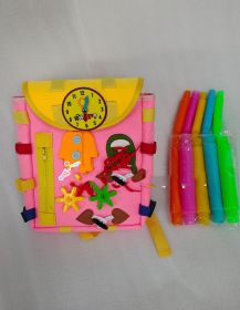 Toddler Busy Board Backpack With Buckles And Learning Activity Toys Develop Basic Life Skills (Option: Pink-280x260x10)