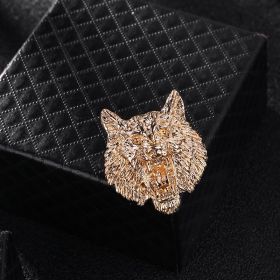 Retro Wolf Head Totem Golden M Badge Men's Brooch (Color: Gold)