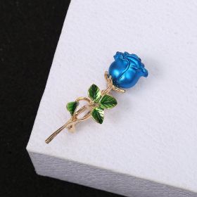 Three-dimensional Rose Flower Rhindiamond-style Brooch Anti-glitter Buckle French Accessories (Option: Small Size Blue Rose 1.7x5.5cm)