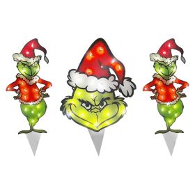 New Christmas Dog Lighting Chain Courtyard Decoration LED Lights Christmas Scene Layout Decoration Ornaments (Option: Grinch Three Piece Set)