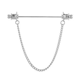 Metal Chain Tassel Pin Men's Shirt Bar Shaped Pin Suit Collar Pin Collar Buckle Accessories (Option: Round Head Silver Single Chain)