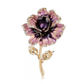Crystal Enamel Painted Flower Brooch (Color: Purple)