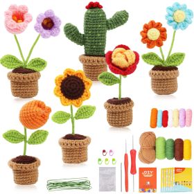 Crocheted Material Package Wool Crocheted Handmade Potted Flowers (Option: Crocheted Small Flower Series-Material Package English Video)