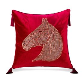 Bedroom Bedside Hot Drill Horse Head Pillow Cover (Option: Red-45x45cm)