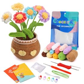 Crocheted Material Package Wool Crocheted Handmade Potted Flowers (Option: Colorful Little Daisy-Material Package English Video)