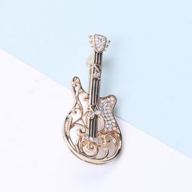 Women's Vintage And Versatile Diamond Guitar-shaped Brooch (Color: Gold)