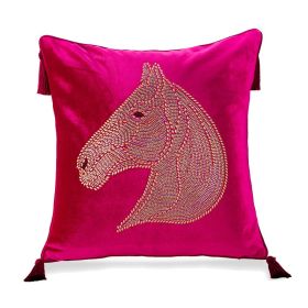 Bedroom Bedside Hot Drill Horse Head Pillow Cover (Option: Rose Red-45x45cm)