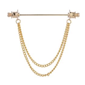Metal Chain Tassel Pin Men's Shirt Bar Shaped Pin Suit Collar Pin Collar Buckle Accessories (Option: Round Head Gold Double Chain)