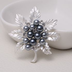 Leaves Matte Brooch Electroplated Pearl Fashion Retro Rhinestone Pin (Option: Matte Silver)