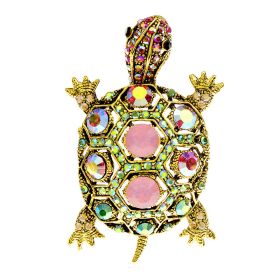 Diamond-embedded Fashion Retro Turtle Brooch Cute Animal Corsage (Color: Pink)