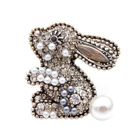 Diamond Rabbit Brooch Zodiac Cartoon Animal Design Cute Corsage Sweater Clothing (Color: Gold)