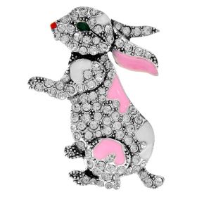 Diamond Rabbit Brooch Enamel Cute Cartoon Pin Small Animal Clothing Zodiac Design Corsage Niche (Color: Silver)