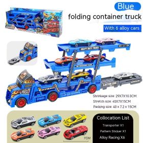 Children's Catapult Folding Container Truck DIY Launch Alloy (Option: Blue With 6 Pieces Metal Car)