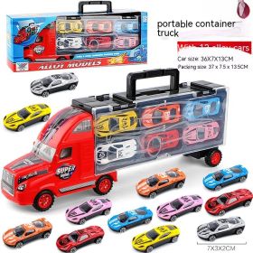 Children's Catapult Folding Container Truck DIY Launch Alloy (Option: Red With 12 Pieces Metal Car)