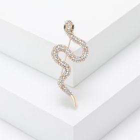 Korean Style Creative Rhinestone Snake Brooch Ins Fashion Simple Clothing Accessories Personality Alloy Animal Pin (Option: Golden 3643)