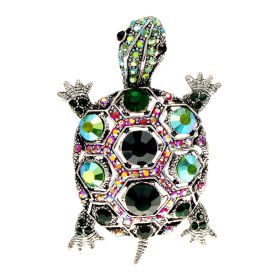 Diamond-embedded Fashion Retro Turtle Brooch Cute Animal Corsage (Color: Green)