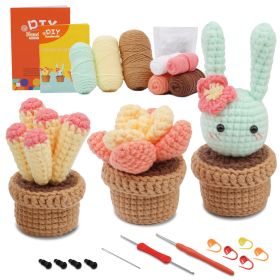 Crocheted Material Package Wool Crocheted Handmade Potted Flowers (Option: Pot Style 2-Material Package English Video)