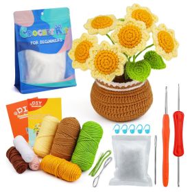 Crocheted Material Package Wool Crocheted Handmade Potted Flowers (Option: Sunflower-Material Package English Video)