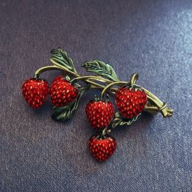 Sweet And Lovely Flower Strawberry Female Brooch (Option: Multibranch strawberry glaze)