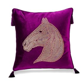 Bedroom Bedside Hot Drill Horse Head Pillow Cover (Option: Dark purple-50x50cm)