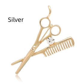 Creative Barber Scissors Comb Men's Pin (Option: Silver 3157 D 2)