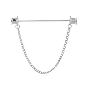 Metal Chain Tassel Pin Men's Shirt Bar Shaped Pin Suit Collar Pin Collar Buckle Accessories (Option: Flat Silver Single Chain)