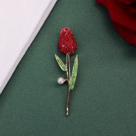 Three-dimensional Rose Flower Rhindiamond-style Brooch Anti-glitter Buckle French Accessories (Option: Santa Fe tulip)