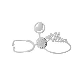 Stainless Steel DIY Name Letter Stethoscope Brooch (Option: Steel)