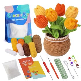 Crocheted Material Package Wool Crocheted Handmade Potted Flowers (Option: Tulip-Material Package English Video)