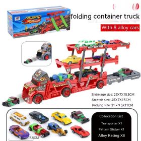 Children's Catapult Folding Container Truck DIY Launch Alloy (Option: Red With 8 Pieces Metal Car)