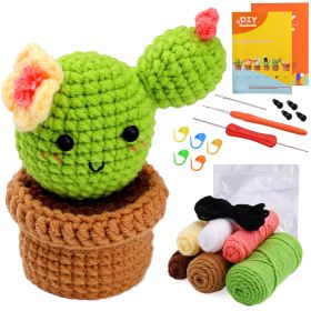 Crocheted Material Package Wool Crocheted Handmade Potted Flowers (Option: Cactus-Material Package English Video)