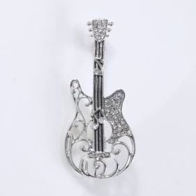 Women's Vintage And Versatile Diamond Guitar-shaped Brooch (Color: Silver)