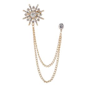 New Men's Suit Brooch Octagonal Star Chain Tassel High-end Suit Formal Dress Accessories (Color: Gold)